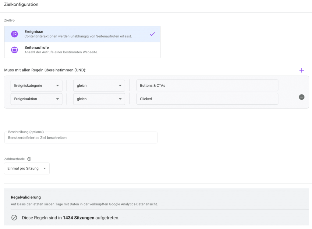 Benutzerdefinierte Ziele für den AB Test in Google Optimize festlegen