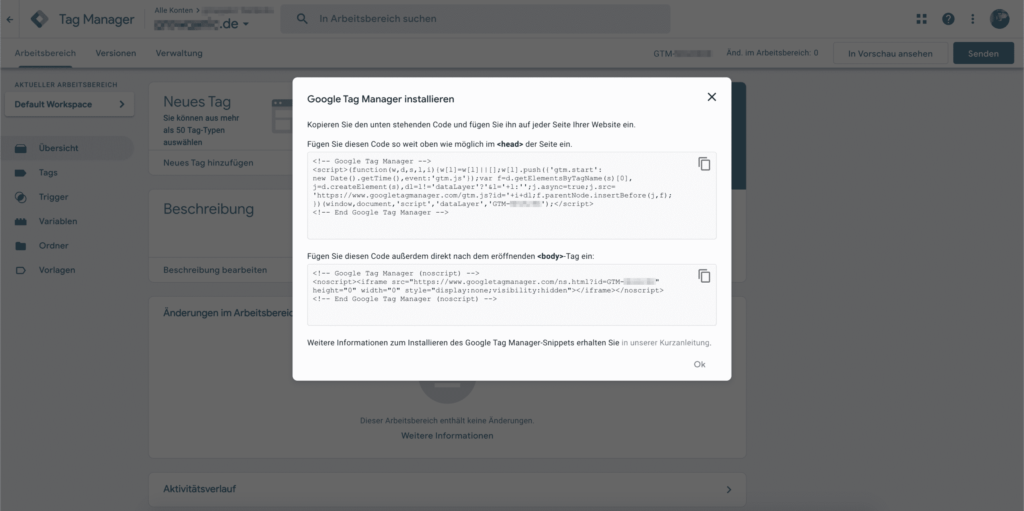 Die Google Tag Manager Container Skripte
