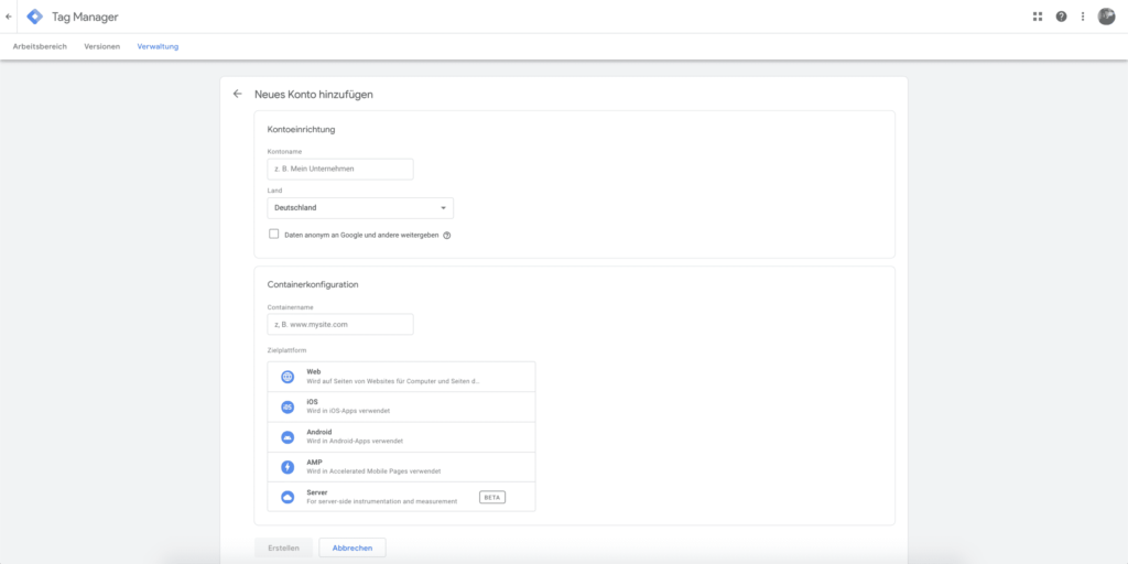 google tag manager konto erstellen