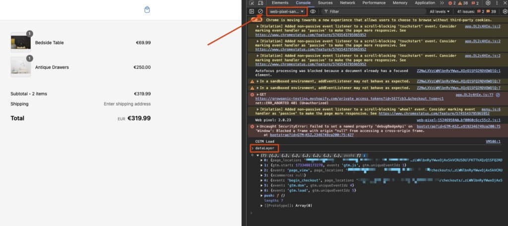 Google tag manager shopify pixel debugging in der browser console - Google Tag Manager mit Shopify nutzen: Einrichtung mit dem Web Pixel in 2025