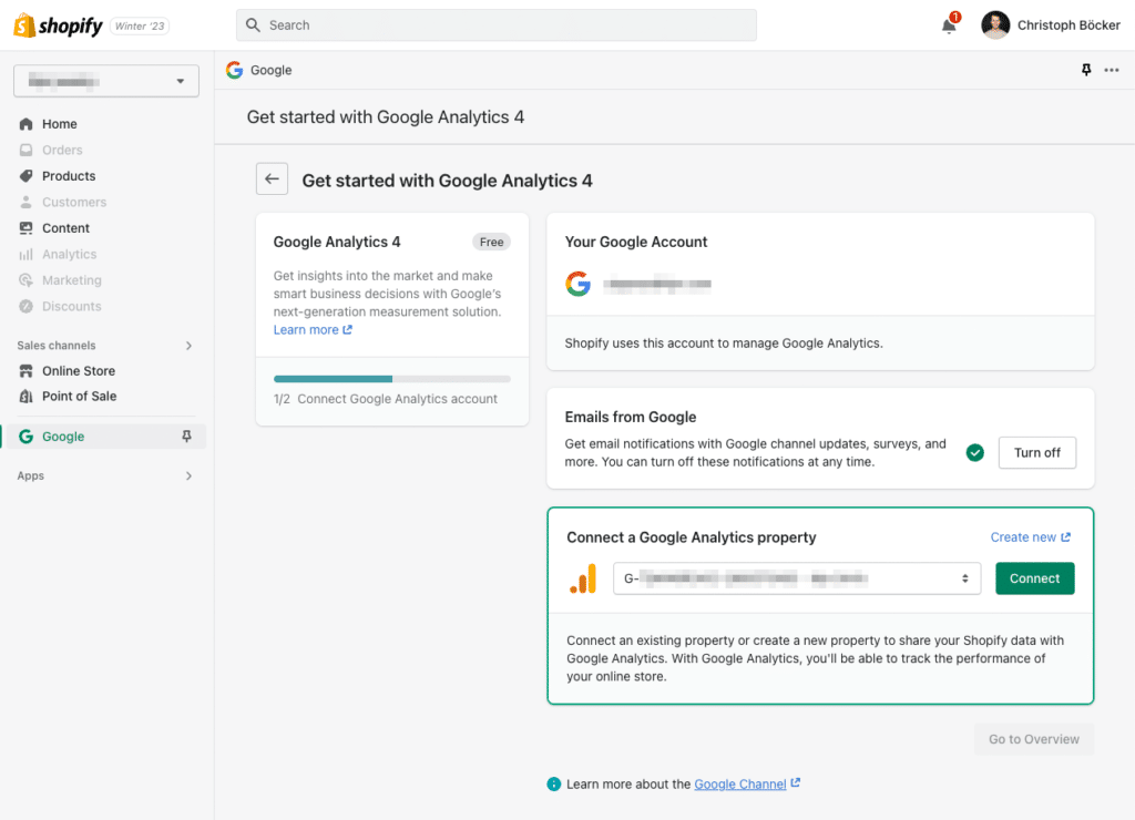 Google Analytics 4 Property im Google Channel verbinden