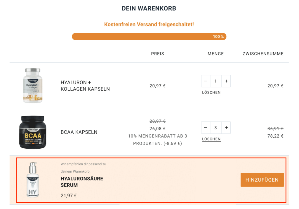 upsell im warenkorb zur conversion optimierung im online shop.ong