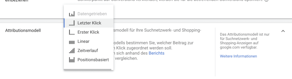 Conversion Tracking Attributionsmodell in Google Ads