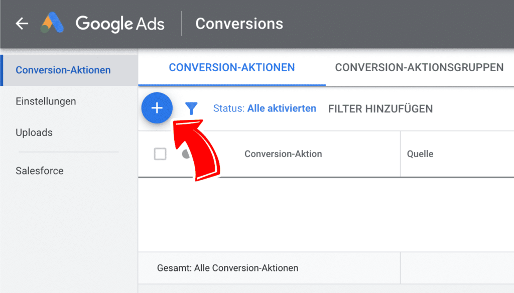 Neue Conversion-Aktion in Google Ads zufügen