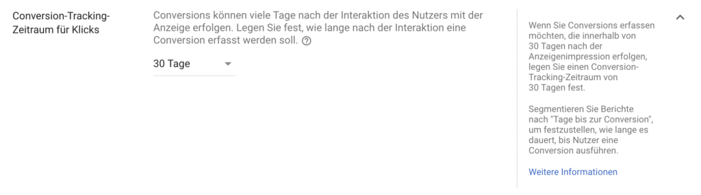 Conversion-Tracking-Zeitraum für Klicks in Google Ads