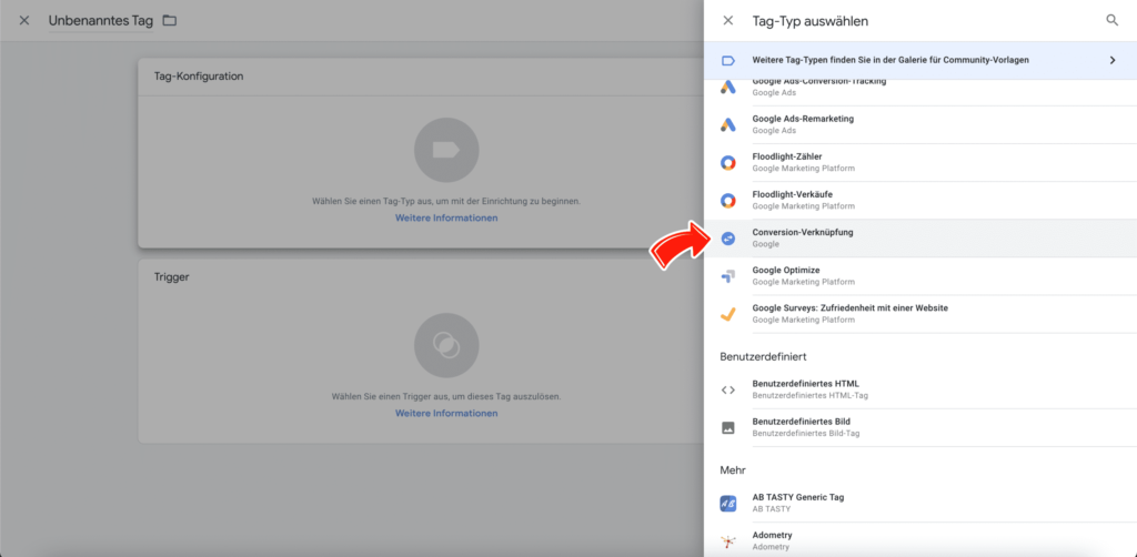 Conversion-Verknüpfung Tag im Google Tag Manager