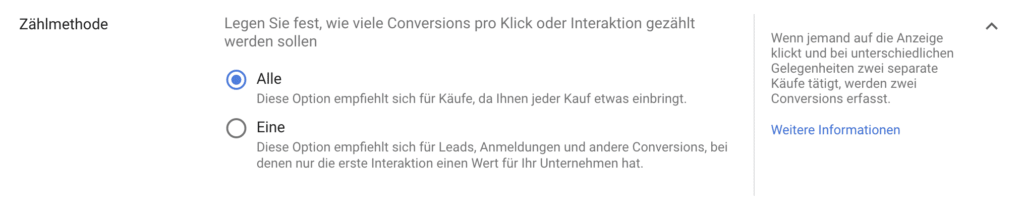 Zählmethode von Conversions in Google Ads