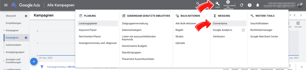 Conversion Tracking in Google Ads finden