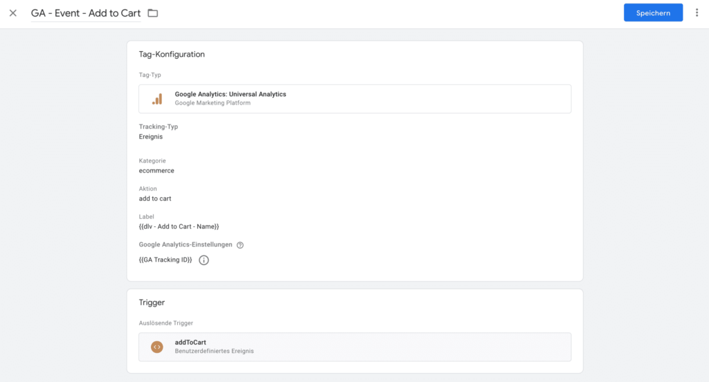 Google Tag Manager Ereignis für add to cart an Google Analytics schicken