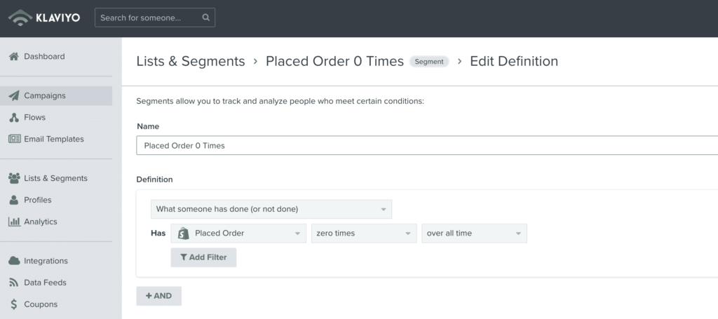 Segmentierung in Klaviyo mit der Shopify Integration