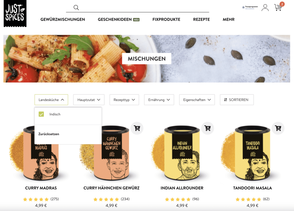 Filterbare Kategorieseiten um passende Produkte einfacher zu finden