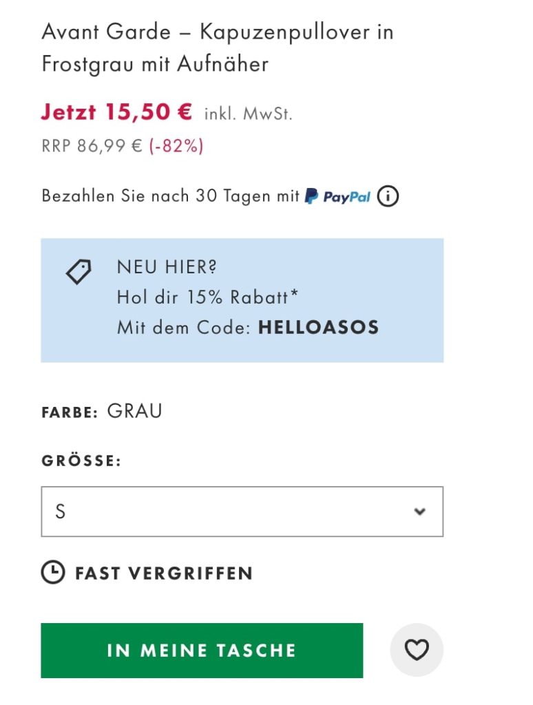 Klarer Call-To-Action-Button bei asos.de