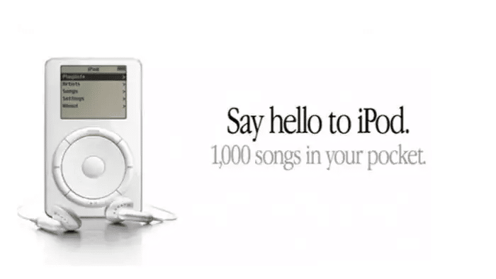 Werbeanzeige für den ersten iPod aus dem Jahr 2001, Quelle: Apple