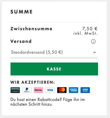 Der simple Einsatz von Zahlungsanbieter-Logos wie hier bei asos kann die Conversion-Rate m Einkaufswagen deutlich erhöhen