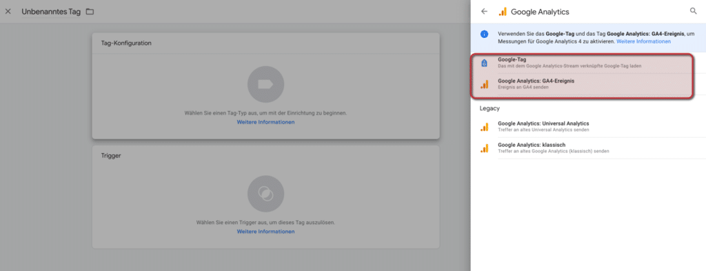 Die neuen Tags im Google Tag Manager für Google Analytics 4