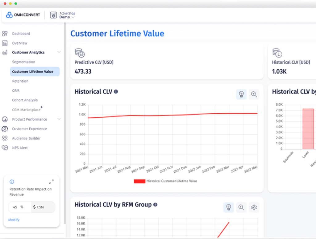 Die Shopify-App Reveal berechnet unter anderem den CLV oder die Customer Profitability