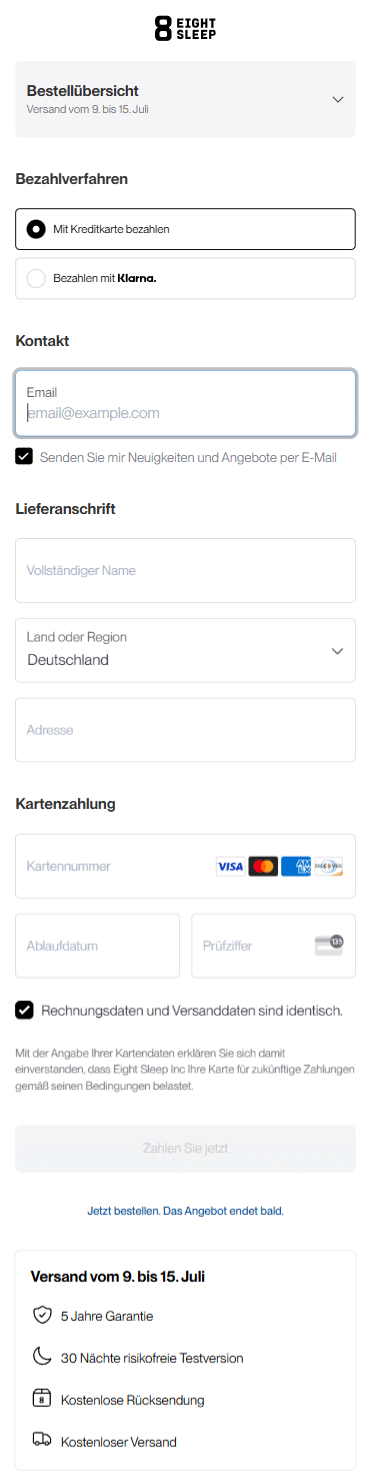 Swipe file eightsleep mobile checkout - 8Eightsleep