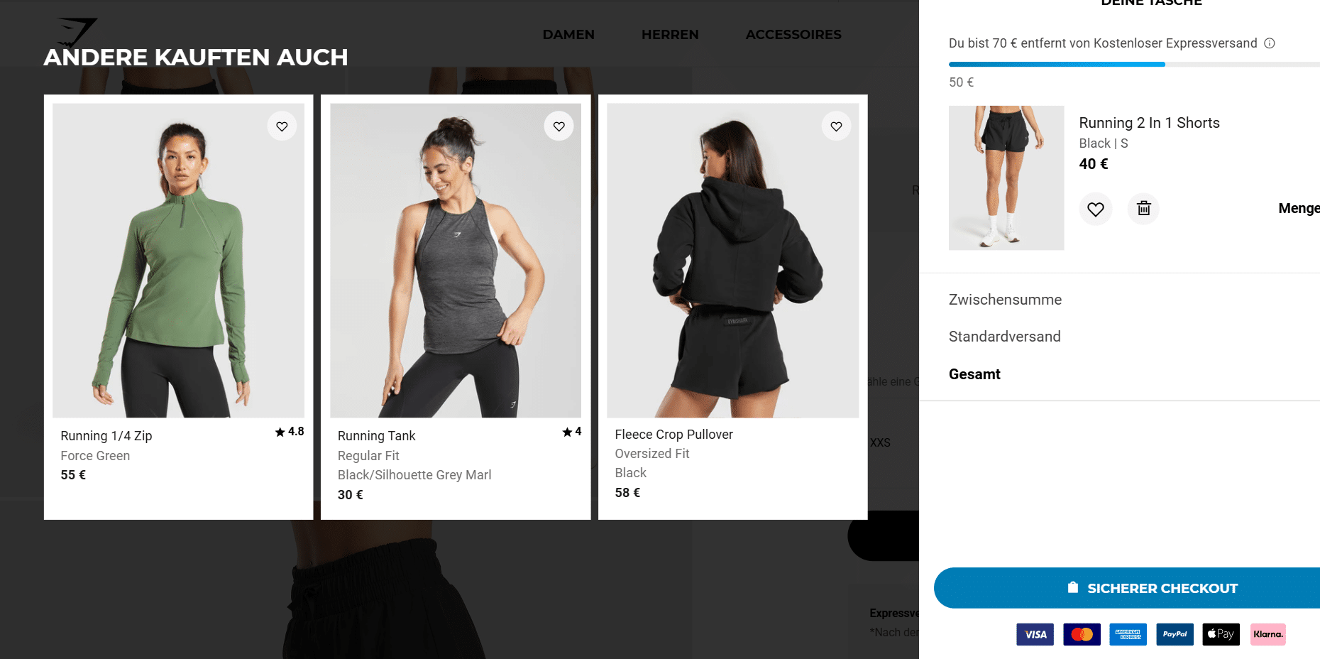 Swipe file gymshark desktop cart - Gymshark