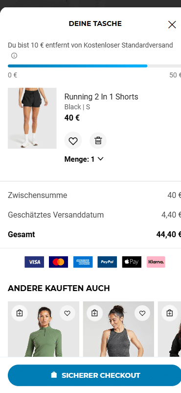 Swipe file gymshark mobile cart - Gymshark