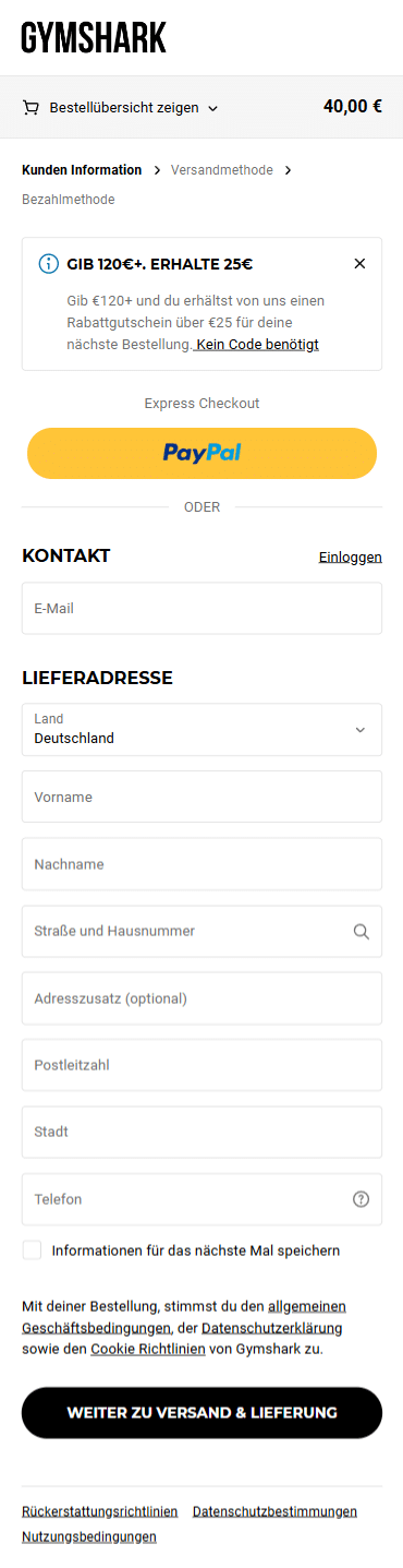 Swipe file gymshark mobile checkout - Gymshark