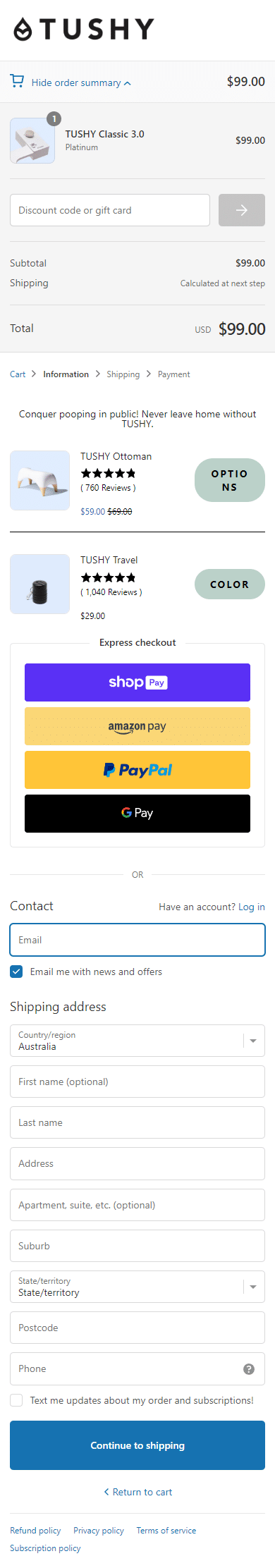 Swipe file tushy mobile checkout - TUSHY