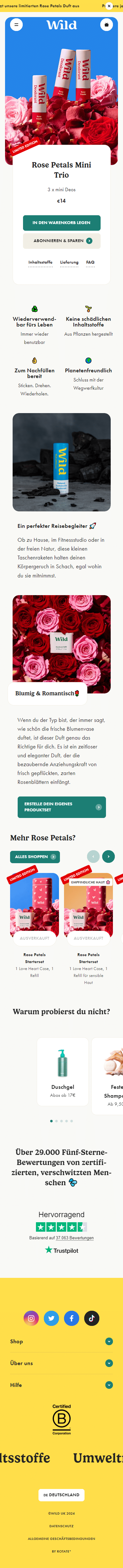 Swipe file wild mobile pdp - Wild