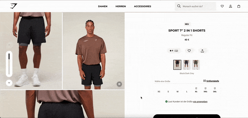 Produktvideo auf der Gymshark Produktdetailseite von Männershorts