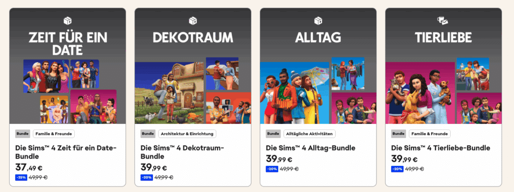 Die Sims 4 bietet Bundles basierend auf Erweiterungen mit ähnlichen Themen günstiger an.