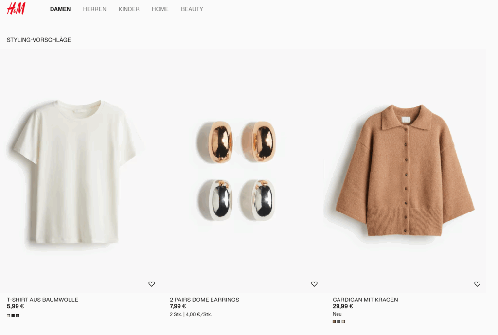 Auf der Produktseite einer schwarzen Hose von h&m werden dem Käufer Stylingtipps gegeben.